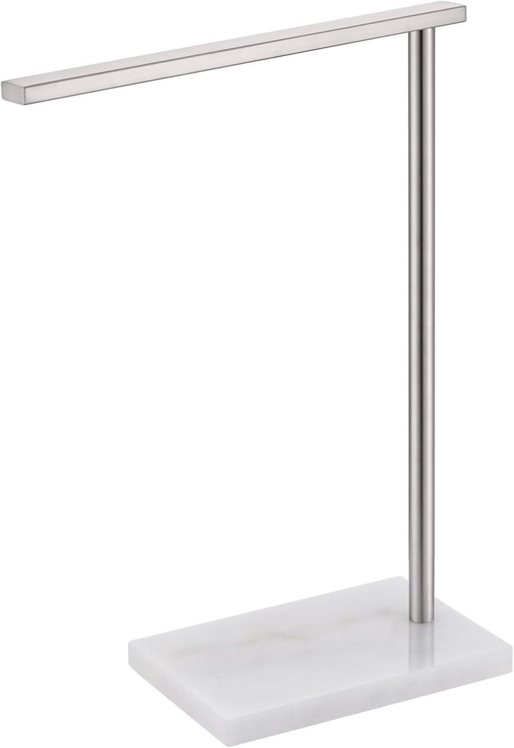 AONEON Standing Towel Rack Brushed Nickel 1-Tier Towel Bar for Bathroom Vanity Countertop with Heavy Marble Base Thicken Steady, Stainless Steel AN7002BR