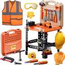 Kids Tool Bench Set,MAGIC4U 95PCS Toddler Tool Workbench with Electronic Drill 13 Tool Equipements,Safety Vest & Hat,Pretend Play Kids Construction Toys Gift for Boys Girls Age 3,4,5,6,7,8 (Orange)