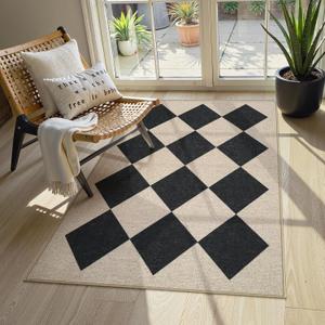 Collive Checkered Easy Jute 3x5 Outdoor Area Rugs, Washable Modern Entryway Rug Non Slip, Woven Indoor Doormat Black Diamond Carpet for Kitchen Bedroom Front Door Porch Patio Backyard