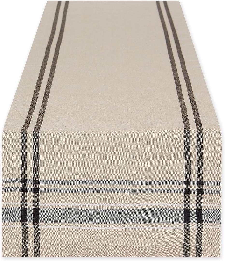 DII French Stripe Dining Table Collection Farmhouse Style Table Runner, 14x108 Inches, Taupe/Black