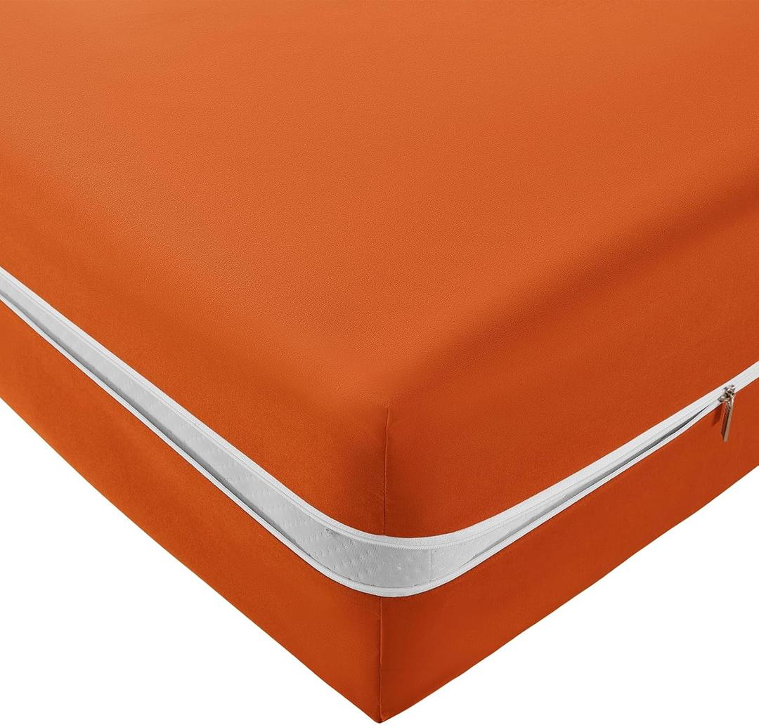 SiinvdaBZX Zipper Fitted Sheet Twin Only, Ultra-Soft Microfiber Zippered Mattress Cover Protector Bed Bottom Sheet Cover for 12-16 Inch Deep Mattress, Burnt Orange