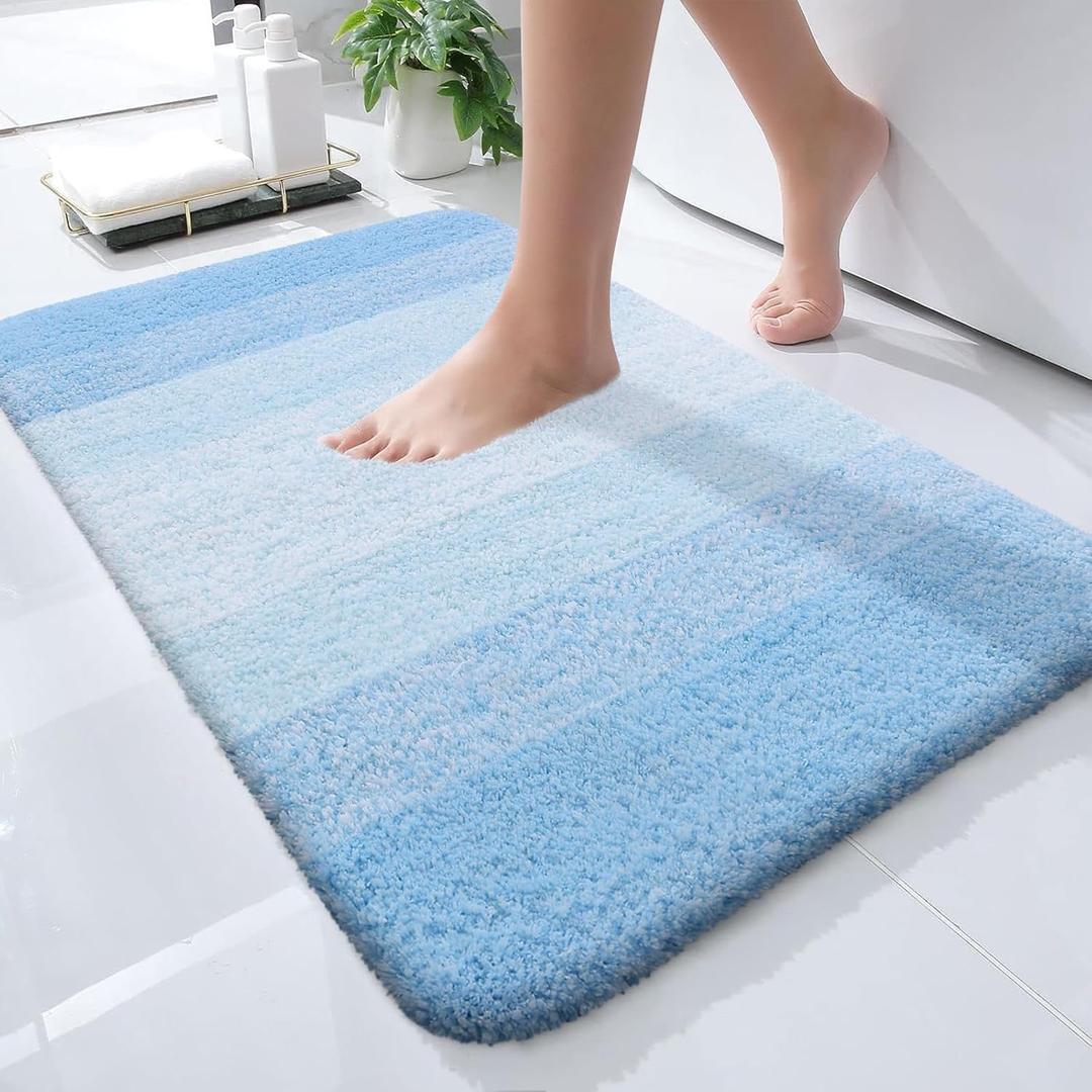 OLANLY Bathroom Rugs Mat 24x16, Extra Soft Absorbent Microfiber Bath Rugs, Rubber Backing, Quick Dry, Machine Washable Bath Mats for Bathroom Floor, Tub, Shower and Home Decor Accessories, Sky Blue