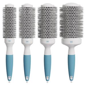 Round Brush Set for Blow Drying and Styling - Ceramic Ionic Thermal Brushes, Wet Hair Brush Bundle with Travel Bag for Women and Men, 4 Pack