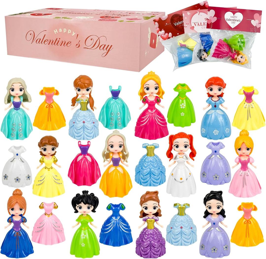 Princess Party Gifts for Girls: 12 Pack Valentines Day Favors with 24 Dresses