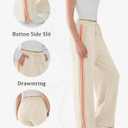 Susclude Womens Wide Leg Sweatpants Baggy Cotton Stretch Track Pants Lightweight Striped Casual Lounge Flatters Legs Pants (Large, Beige)