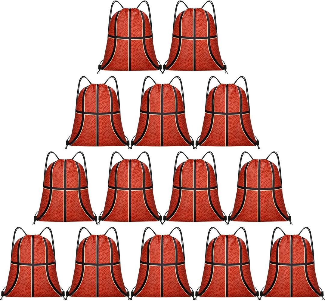Grneric 14 Pcs Basketball Drawstring Bags Party Favor Goodie Bags Cinch Bag Sackpack for Sports Teams Birthday Supplies(Basketball)