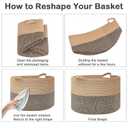 Large Woven Blanket Basket,65L Cotton Rope Laundry Basket Hamper with Handles, Decorative Nursery Basket Storage Bin for Toys, Clothes Organizer, Living Room, Bedroom, Bathroom, White & Brown