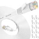 Folishine Cat6 Ethernet Cable 20 ft, Flat Design High Speed with Network Patch Cords, LAN Cable Clips&Rj45 Connector for Router Modem Faster Than Cat 5e/Cat 5-White