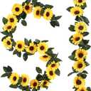 Beferr Sunflower Garlands Decor-2 Pack 7.5ft/Pcs Artificial Sunflower Vines Silk Hanging Flowers with Green Leaves for Wedding Birthday Party Home Wall Decorations