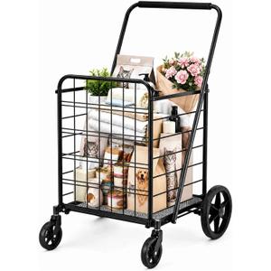 DWVO Utility Foldable Shopping Cart with Wheels, Large Portable Collapsible