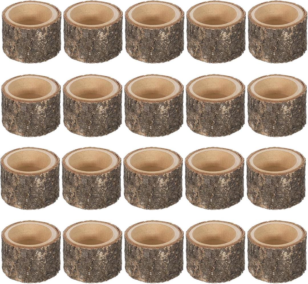 SHENLIU 20 PCS Wooden Tea Light Candle Holders, Rustic Wood Votive Candle Holders, Rustic Wood Votive Candles Holder for Table Decoration Vintage Tealight Holder Candles Stands Bulk for Wedding