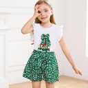 Toddler Girl Clothes 2 Piece Girls Outfits Set Print Bow Top and Belted Ditsy Floral Shorts for Spring Summer (S)