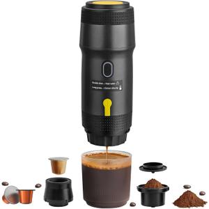 Portable Espresso Maker with Intelligent Anti-Dry Burn,25Bar Self-Heating 7Min Electric Mini Coffee Maker, compatible with NS/DG Capsules & Ground Coffee for Travel, RV, Office & Home