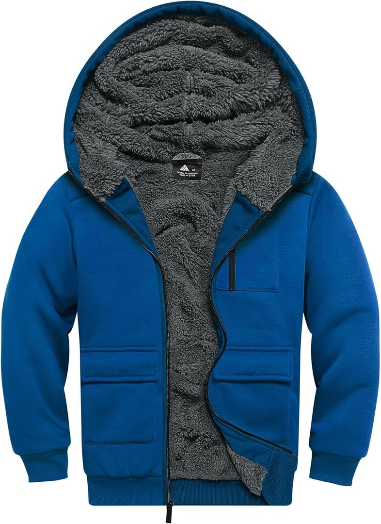 Boys Zip Up Hoodie Kid Fleece Jacket Youth Hooded Sweater Teen Sweatshrit Winter Coats (10-11 Years, Lake Blue)