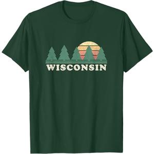 Wisconsin WI T-Shirt Vintage Graphic Tee Retro 70s Design T-Shirt, Green, Large