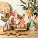 Affrolling 48 Set Boho Bow Easter Bunny Party Favor Bags DIY Bunny Gift Boxes with Neutral Bow Ribbon and Dried Flowers Rustic Paper Rabbit Ears Treat Bags Bulk for Easter Spring (Neutral Pastel)