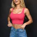 GOBLES Women's Sexy Summer Basic Solid Sleeveless Stretch Crop Tank Top (Red, L)