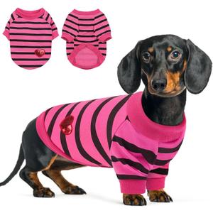 Queenmore Small Dog Shirt,Soft Breathable Dog Shirt for Dogs Cats Boy Girl,Pet Clothes for All Season,Breathable Lightweight Pet Tshirt for Frenchie, Dachshund, Yorkie (Pink/Black Stripe, X-Small)