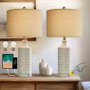 PoKat 24" Farmhouse Table lamp for Nightstands Set of 2 for Living Room, White Bedroom Bedside Lamp for Living Room, Ceramic Bedside Nightstand End Table Lamps, White (1 Medium Size - Dimmable Touch Control)