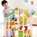 All Seasons Kids Wooden Dollhouse by Hape | Award Winning 3 Story Dolls House Toy with Furniture, Accessories, Movable Stairs and Reversible Season Theme L: 23.6, W: 11.8, H: 28.9 inch