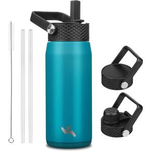 20oz Insulated Stainless Steel Water Bottle with Straw and 3 Lids, BPA-Free Sports Water Bottle, Travel Water Bottle, Lake Blue