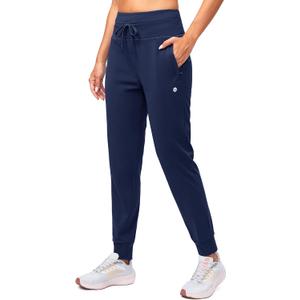 G Gradual Women's Fleece Lined Joggers High Waisted Water Resistant Thermal Winter Sweatpants Running Hiking Pockets (Navy) L