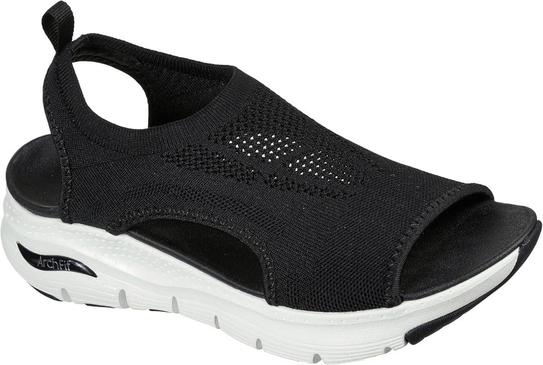 Skechers Women's Arch Fit - City Catch Womens Knit Slip-On Sandals (9, Black)