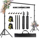 Backdrop Stand 10 x 8 FT for Photography Studio, Telescopic Adjustable Background Stand for Parties, Photoshoot Backdrop Stand with Spring Clamps, Sandbags, Carry Bag