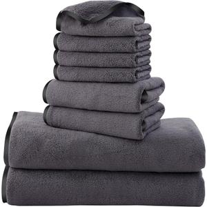 Cosy Family Microfiber 8-Piece Towel Set, 2 Bath Towels, 2 Hand Towels, and 4 Wash Cloths, Ultra Soft Highly Absorbent Towels for Bathroom, Gym, Hotel, Beach and Spa (Dark Grey)