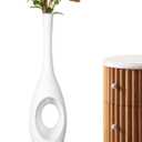 23.6" White Tall Floor Vase Donut-Shaped Oval Body with Slim 3cm Neck, Modern Tall Decorative Vases for Living Room, Entryway, Office Decor Resin Floor Vase