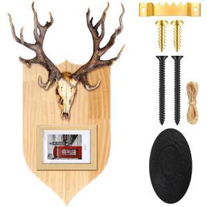 European Mount Plaque - Deer Head Wall Skull Hanger and Antler Mounting Kit - Iron Buck Picture Frame for Christmas Winter Gifts Decoration