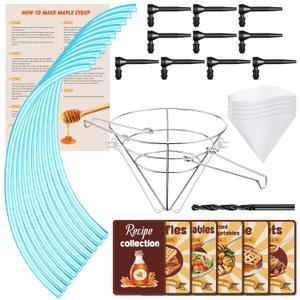 Teenyyou 33 Pcs Maple Syrup Tapping Kit, Deep Fryer Oil Filter Holder Stand, (10) Taps, (10) 3' Food Safe Tubing, (5) 1 Qt Maple Syrup Filters, Drill Bit, Full Instruction, Recipe Cards