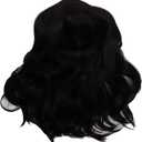 Generic Women's Black Long Curly Wig, Adjustable Medium Length Black Wavy Hair Wig for Daily Use, Safe High Temperature Synthetic Hair