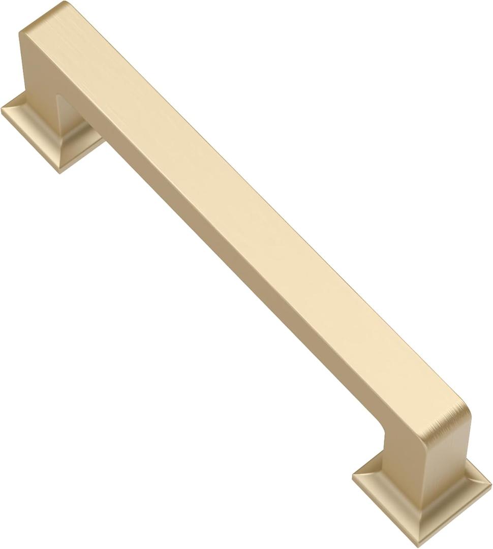 Alzassbg 10 Pack Brushed Gold Cabinet Pulls, 3-3/4 Inch(96mm) Hole Centers Cabinet Handles Square Kitchen Hardware for Cabinets AL3046BG