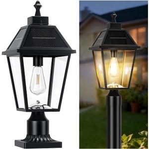 22.5" Large Outdoor Solar Post Light, Dusk to Dawn Solar Lamp Post Light, Black Lamp Posts Light Fixture with Pier Mount Base, Waterproof Outdoor Pole Lights for Yard Garage Porch Patio, 1Pack, 22.5" X 8.5" X 8.5"