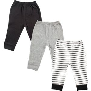 Luvable Friends Baby Boys' Cotton Pants (4T, Black Stripe 3-pack)