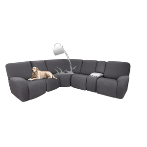 100% Waterproof Sectional Recliner Couch Covers for Reclining Couch L Shaped Corner Sectional Sofa Cover Jacquard Stretch L Shape Recliner Slipcovers (5 Seater 1 Console Cover, Deep Grey)