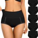 Cotton Underwear High Waisted Womens Full Coverage Ladies Comfy Panties (Large, 5 Pack=black-2a)