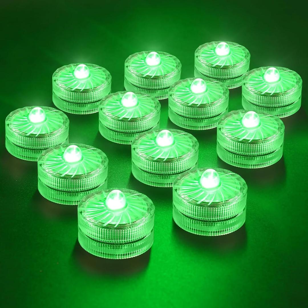 HL Submersible LED Light,Green Small LED Light,100 Hours Waterproof Flameless Led Lights Battery Powered for Wedding Home Vase Festival Party Decoration 12pcs (Built-in 24 Batteries) (12pack)