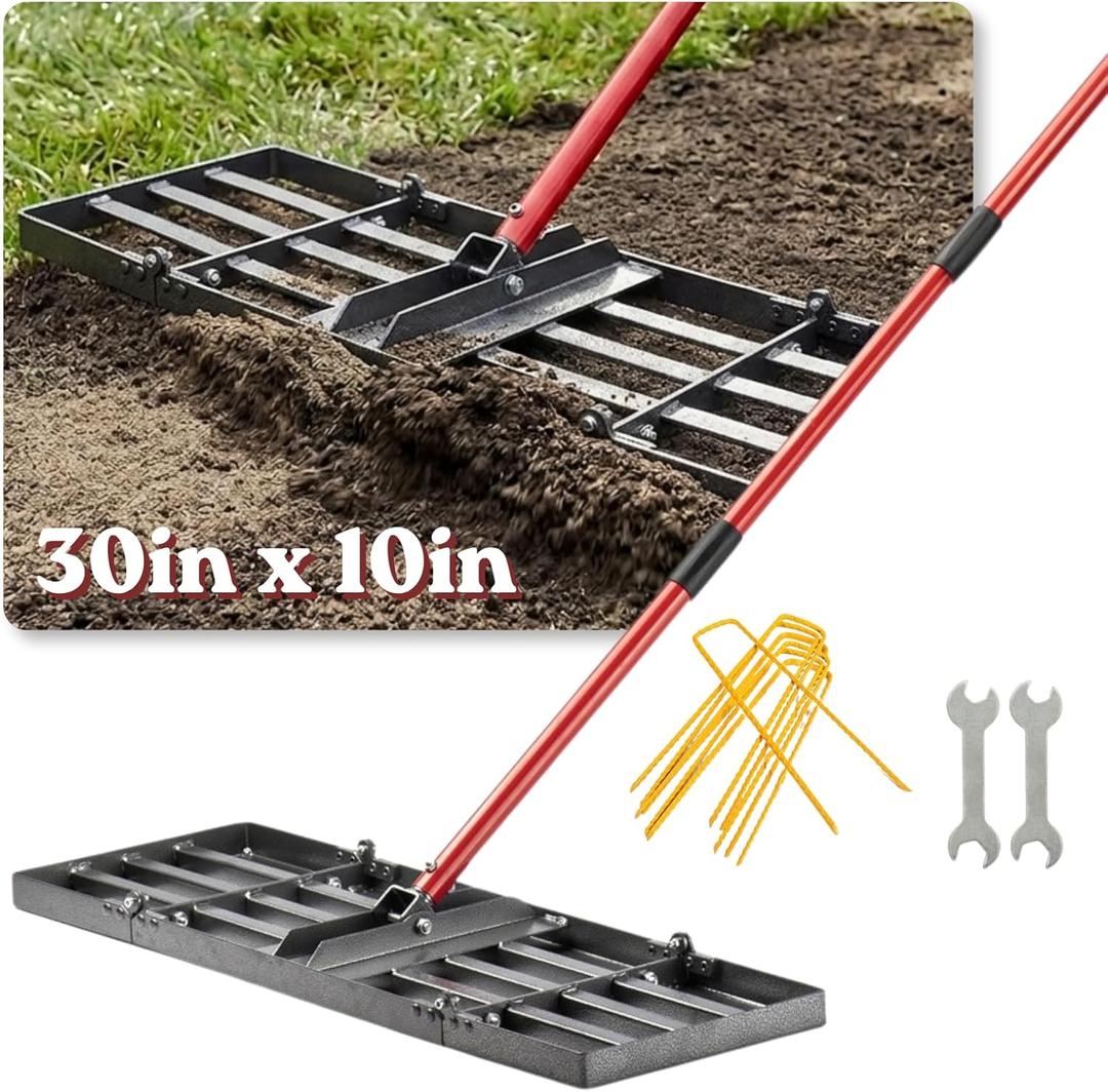 Zenhosit Lawn Leveling Rake - Lawn Leveler with 78" Adjustable Steel Handle, 30"x10" Ground Plate for Yard, Grass, Level Soil, Dirt Ground or Golf Field