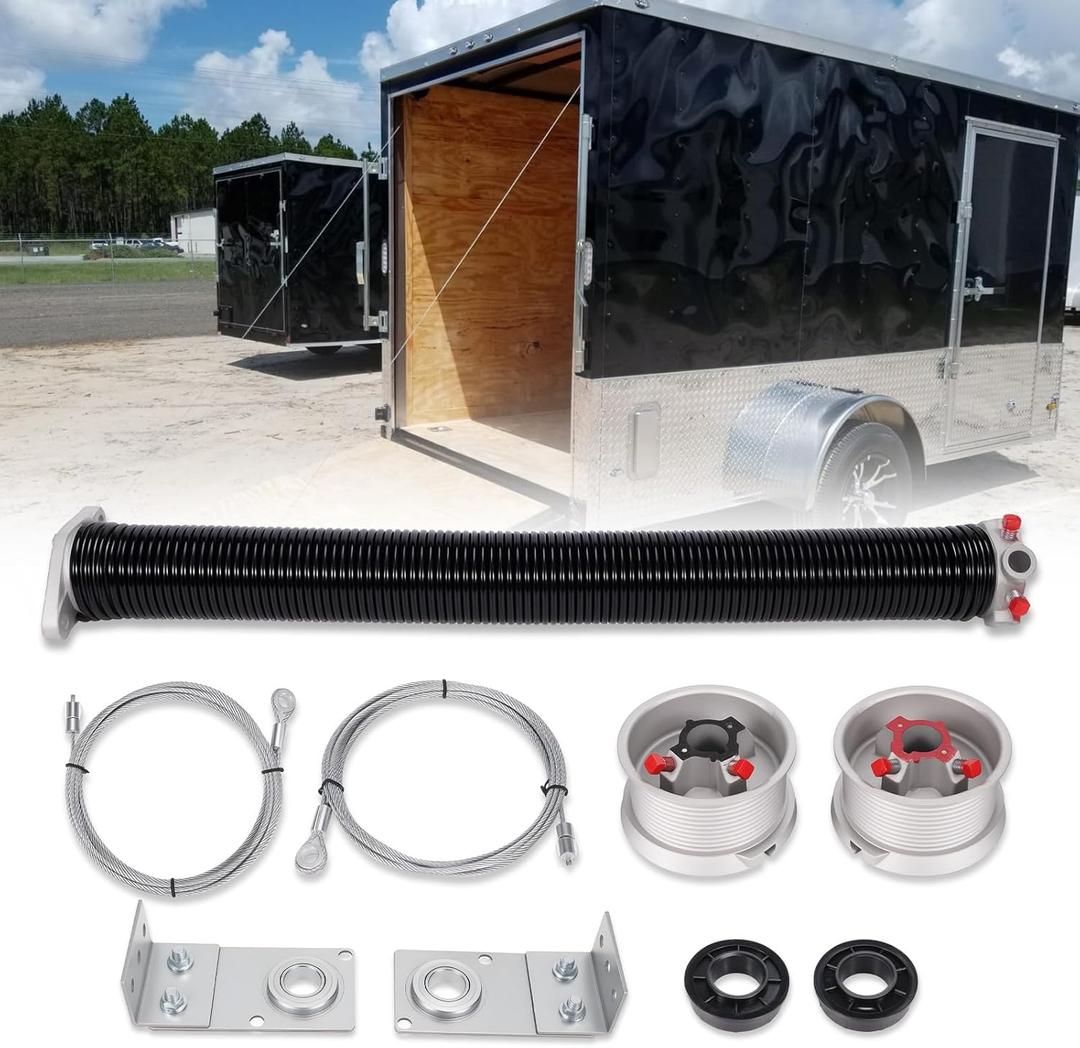 TSAP660 Ramp Door Spring Kit for 6' Wide Cargo Trailer - 60 lb Torsion Spring Repair Assembly with Cables and Drums - Replacement Rear Ramp Door Assist System for Cargo Enclosed Trailers