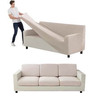 Couch Cover Velvet, Stretch Sofa Covers for Separate Main Cover/Backrests and Seat Cushions Couch Cover, for Living Room Furniture Slipcovers (Ivory,Small Seat 7 Piece)