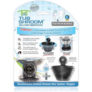 TubShroom Tub Drain Hair Catcher Combo Pack with Silicone Stopper, Black Chrome – Protector and for Bathroom Drains, fits any standard bathtub drain measuring 1.4” to 1.8” wide, Pack of 6