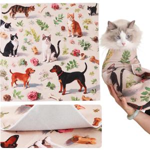 27.6'' Self-Adhesive Cat Swaddle Wrap for Grooming & Medication | Calming restraint and burrito wrap for cats. Breathable, adjustable. Reduces anxiety during travel and vet visits