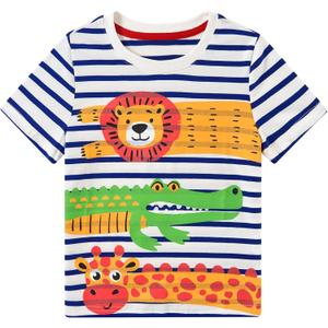 Kids4ever Boy Striped Tshirt Short Sleeve Round Neck Shirt for Kids (Animals) 4T