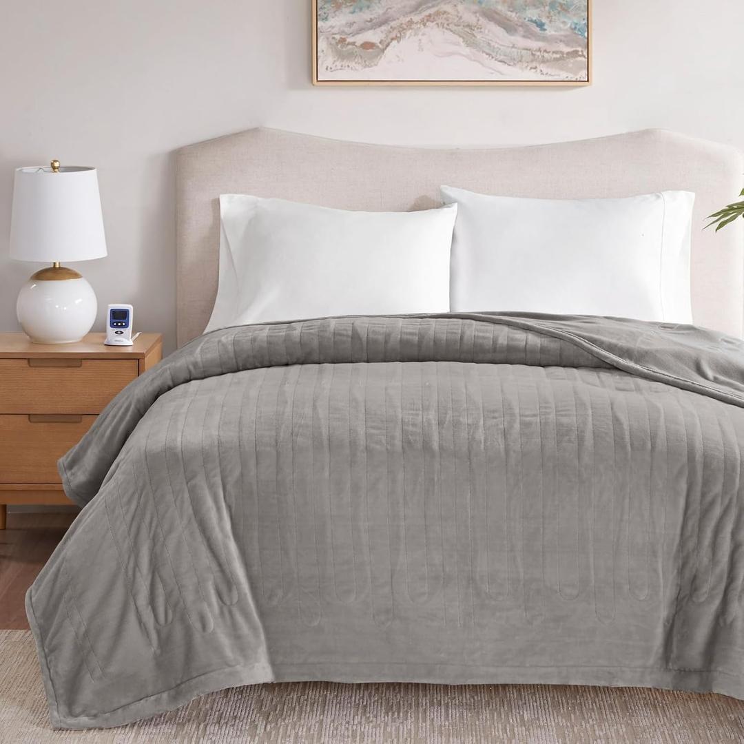 Beautyrest Heated Electric Blanket for Cold Weather, Fast Heating Wi-Fi Heated Blanket, Voice Command Alexa Compatible, Auto Shut Off, Virtually Zero EMF, 20 Heat Setting, UL Certified, Queen Gray