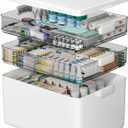 CTIME 3-Tier Medicine Organizer - Portable Medicine Cabinet with Leather Handle, Empty First Aid Kit for Home