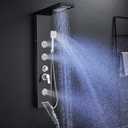 Multi-Function LED Lights Shower Panel System Black, 5 in 1 Shower Panel Include Rainfall & Waterfall Shower Head, 3 Pcs Adjustable Massage Jets, Handheld Shower, Tub Spout