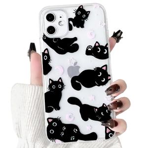 NITITOP Compatible with iPhone 11 Case Clear Cute Stylish Cats Moon Star Pattern for Girls Women Soft TPU Transparent Shockproof Protective Phone Cover - Pink
