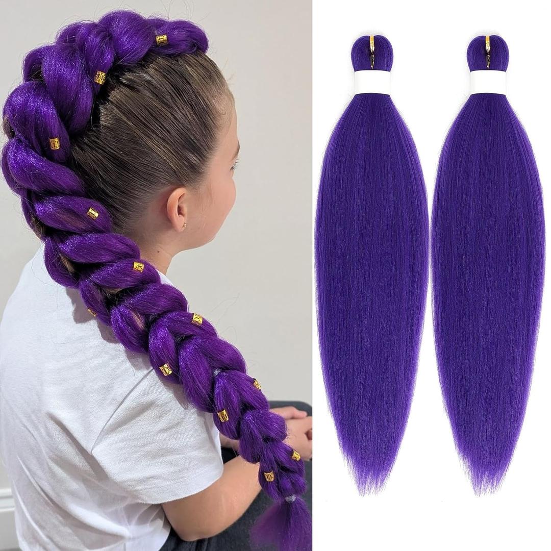 24 inch Purple Braids Ponytail Hair Pre Braiding Hair with Tie Synthetic Purple Hair Extensions for Halloween Costume Cosplay（24inch Braids Ponytail）